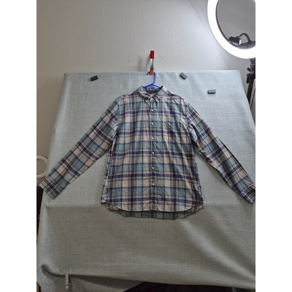 J. Crew Woven Shirt Mens Large Multicolor Plaid Cotton Indian Madras Button Down